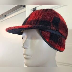 Vtg Mackinaw Wool Brimmed Hat Ear Flap Red Black Hunting Adult Small Youth Large
